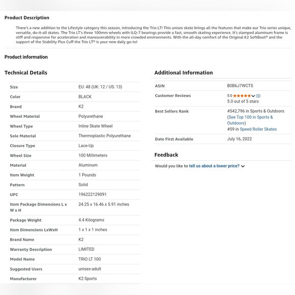 K2 Trio LT Mens Inline Skates -Size US 13.0 - Picture 12 of 13